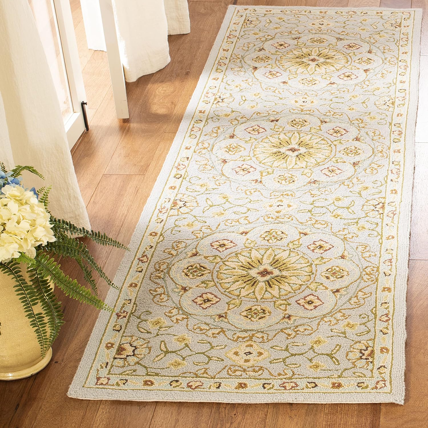 SAFAVIEH Chelsea Collection Runner Rug - 2'6" x 8', Teal & Green, Hand-Hooked French Country Wool, Ideal for High Traffic Areas in Living Room, Bedroom (HK378A)