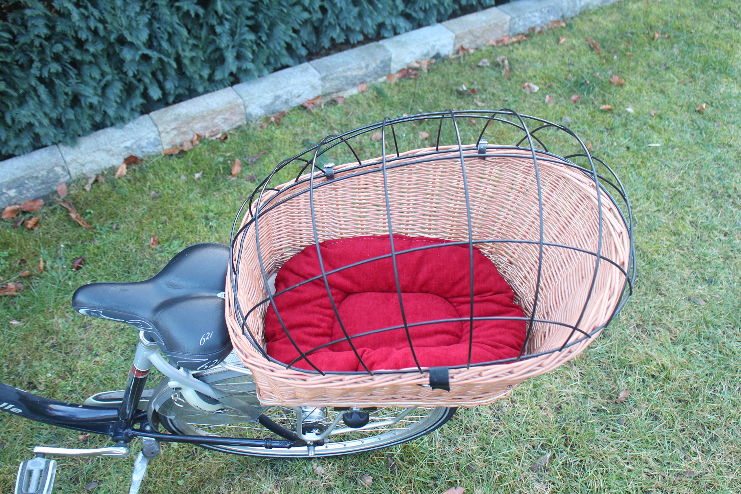 Marcus Panier de vélo pour chien XXL en osier avec grille en métal et coussin Panier à provisions