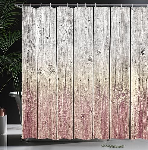 Miniatura 2 de Ambesonne - Cortina de ducha rústica, paneles de madera con efecto de tonos digitales, imagen de arte de casa de campo, tela de baño con ganchos