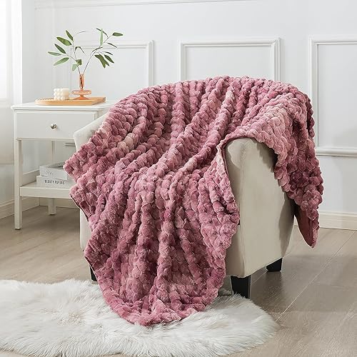 Wajade Manta de felpa de piel sintética, suave patrón de diamante jacquard de doble capa de forro polar esponjoso para todas las estaciones,