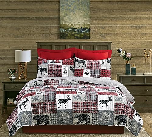 Miniatura 4 de C&F Home Hayden - Juego de edredón de 2 piezas tamaño individual, estampado de retazos grises, cabaña de cabaña, rústico, 100% algodón, ligero,