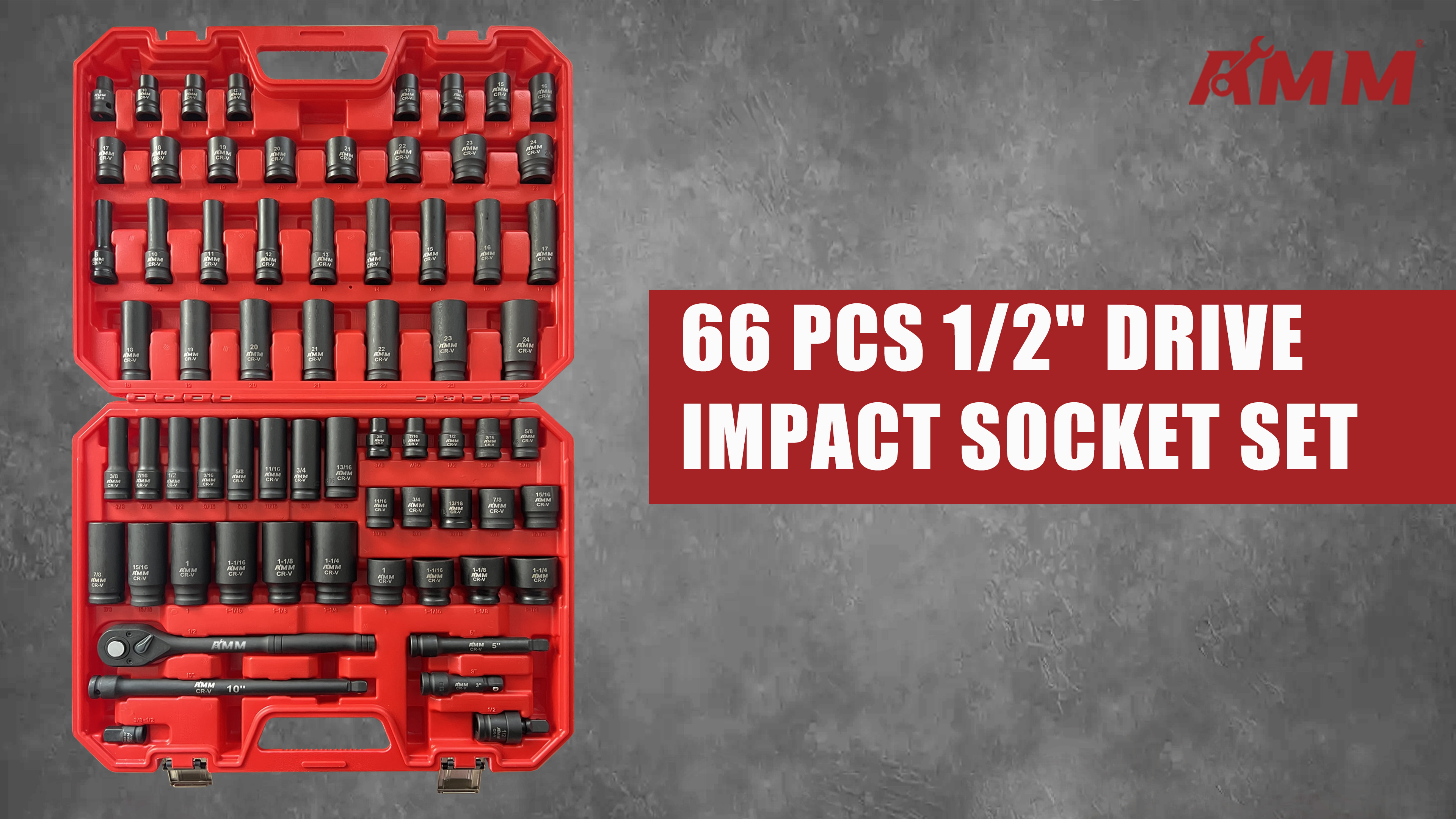 AMM 1/2-inch 66 Pieces Impact Socket Master Set, SAE & Metric from