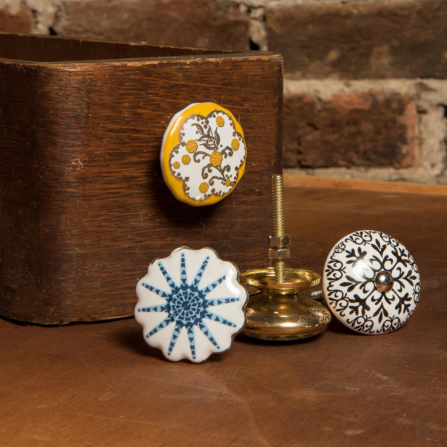 TRINCA-FERRO Set of 6 Ceramic Denton Knobs Kitchen Cabinet Cupboard Door Dresser Wardrobe and Drawer Pull for Bathroom | Bedroom | Office | Kitchen