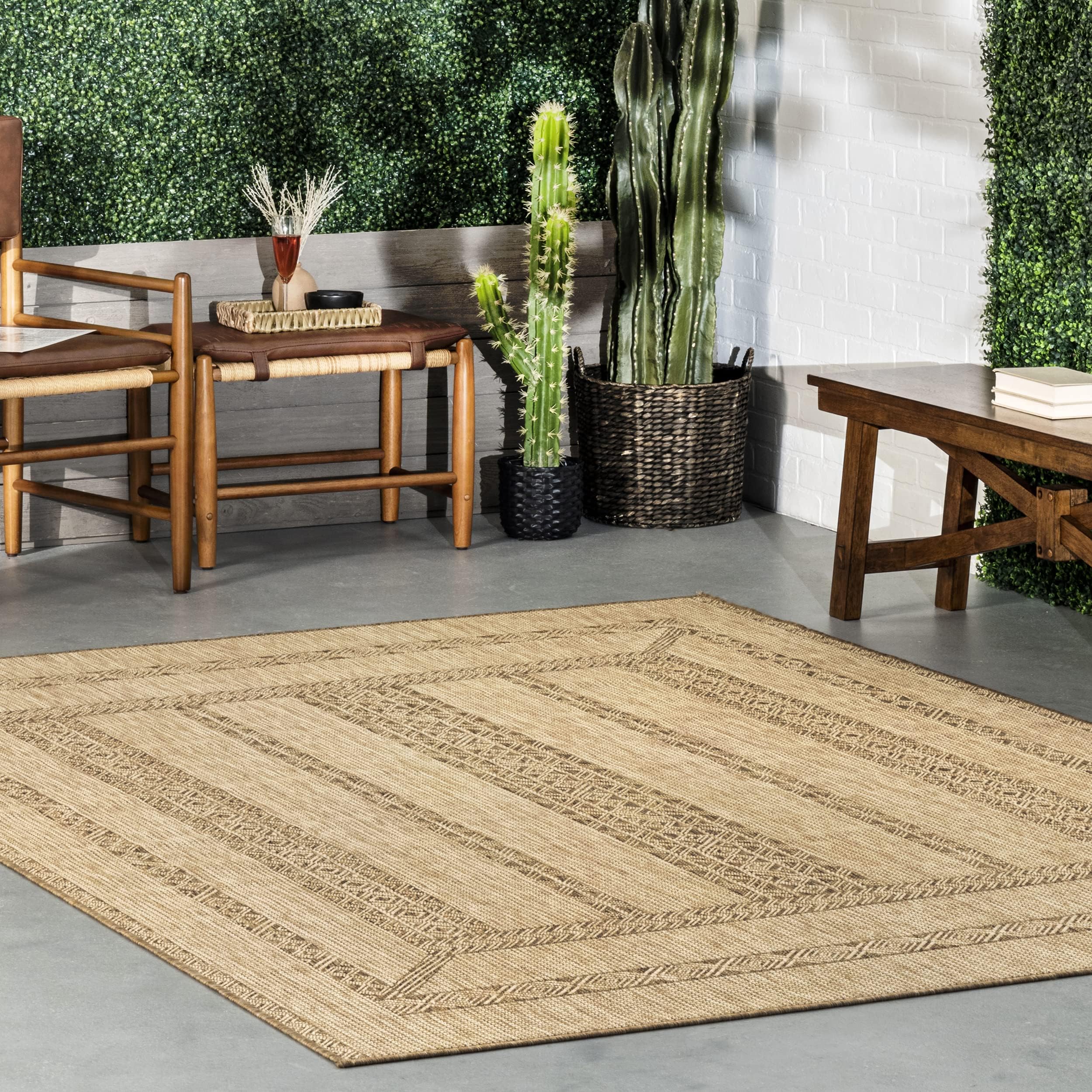 nuLOOM Marcie Bohemian Borderd Indoor/Outdoor Area Rug, 4' x 6', Beige