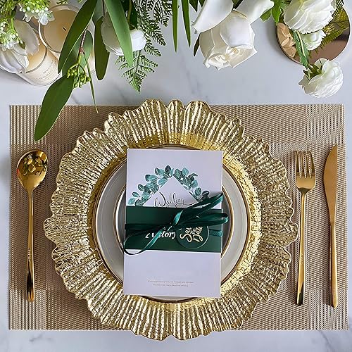 Miniatura 5 de Henilosson Platos de carga dorados de lámina metálica, paquete de 6 cargadores redondos de 13 pulgadas, cargadores de platos para platos llanos,