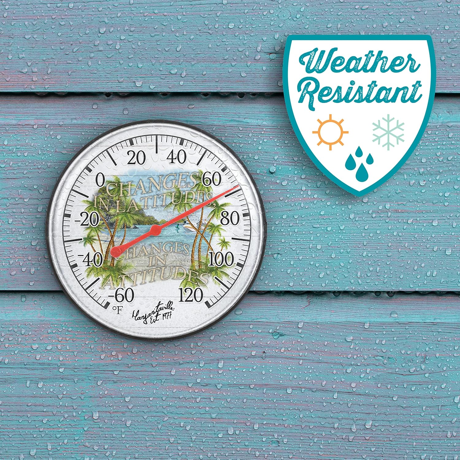 La Crosse 104-20747MV-INT Changes in Latitudes, Changes in Attitudes Margaritaville 5 Inch Bracket Dial Thermometer, White