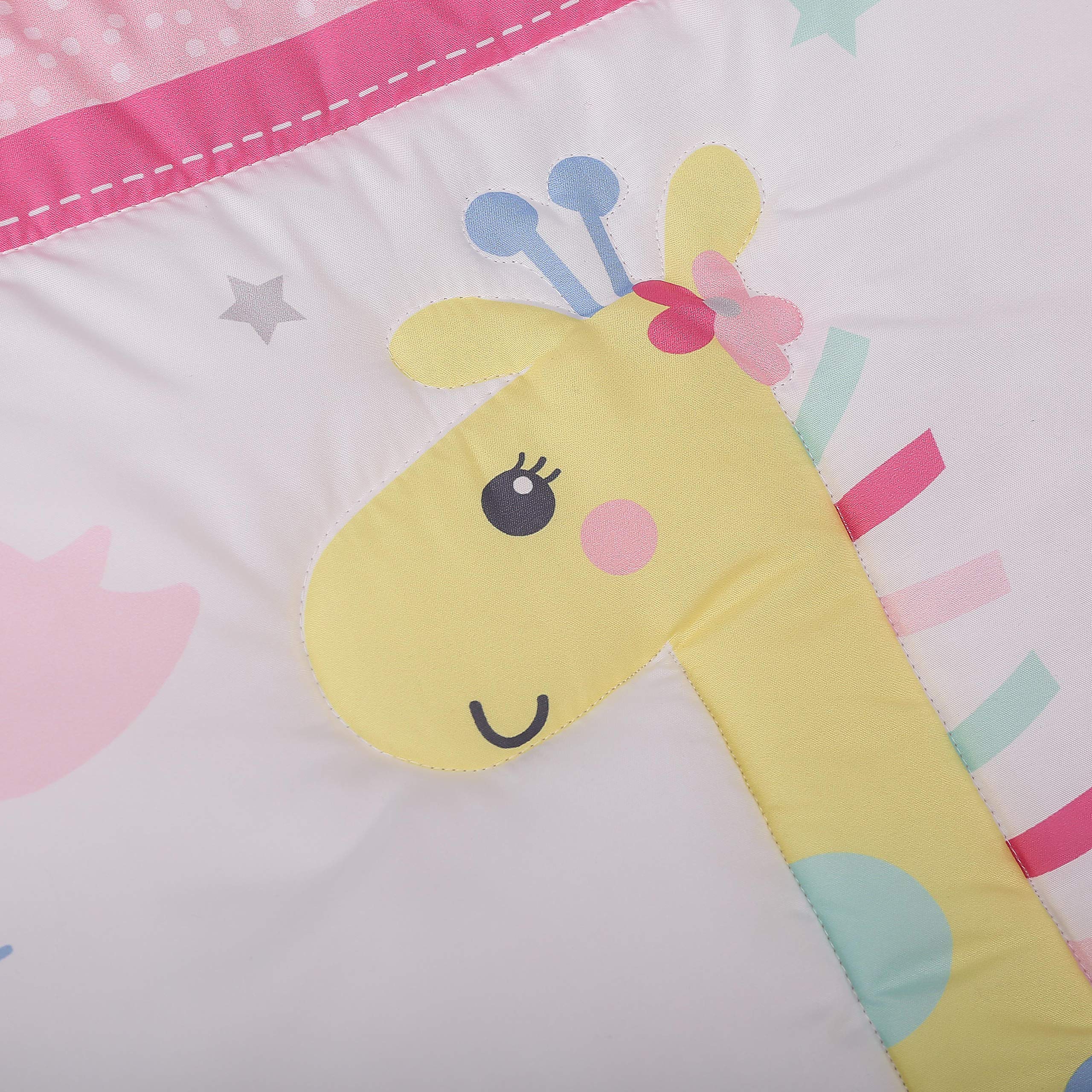 Brandream - Juego de cama para cuna de bebé para niña, diseño de animales de la selva con edredón, sábana bajera ajustable, falda de pañales, estampado de pájaro, jirafa de elefante, 4 piezas