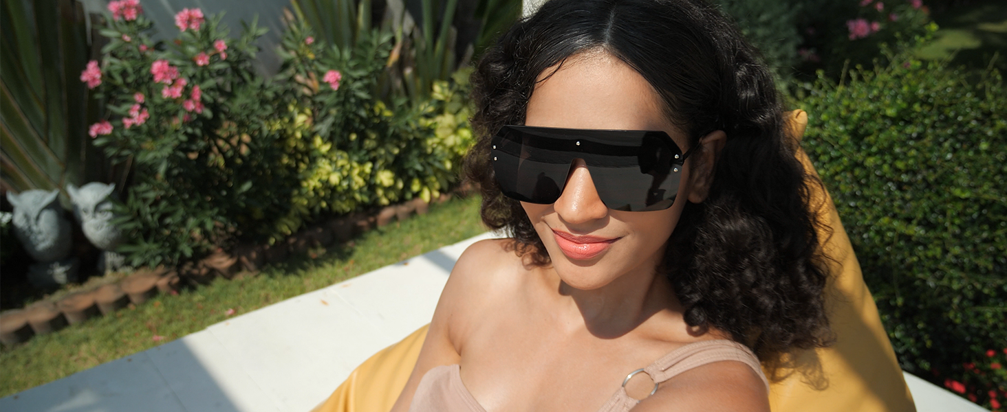 Oversized One Piece Rimless Sunglasses UV400 Protection Siamese Big Shades Amazon.com: Oversized Sunglasses for Women Trendy One Piece  main image 2