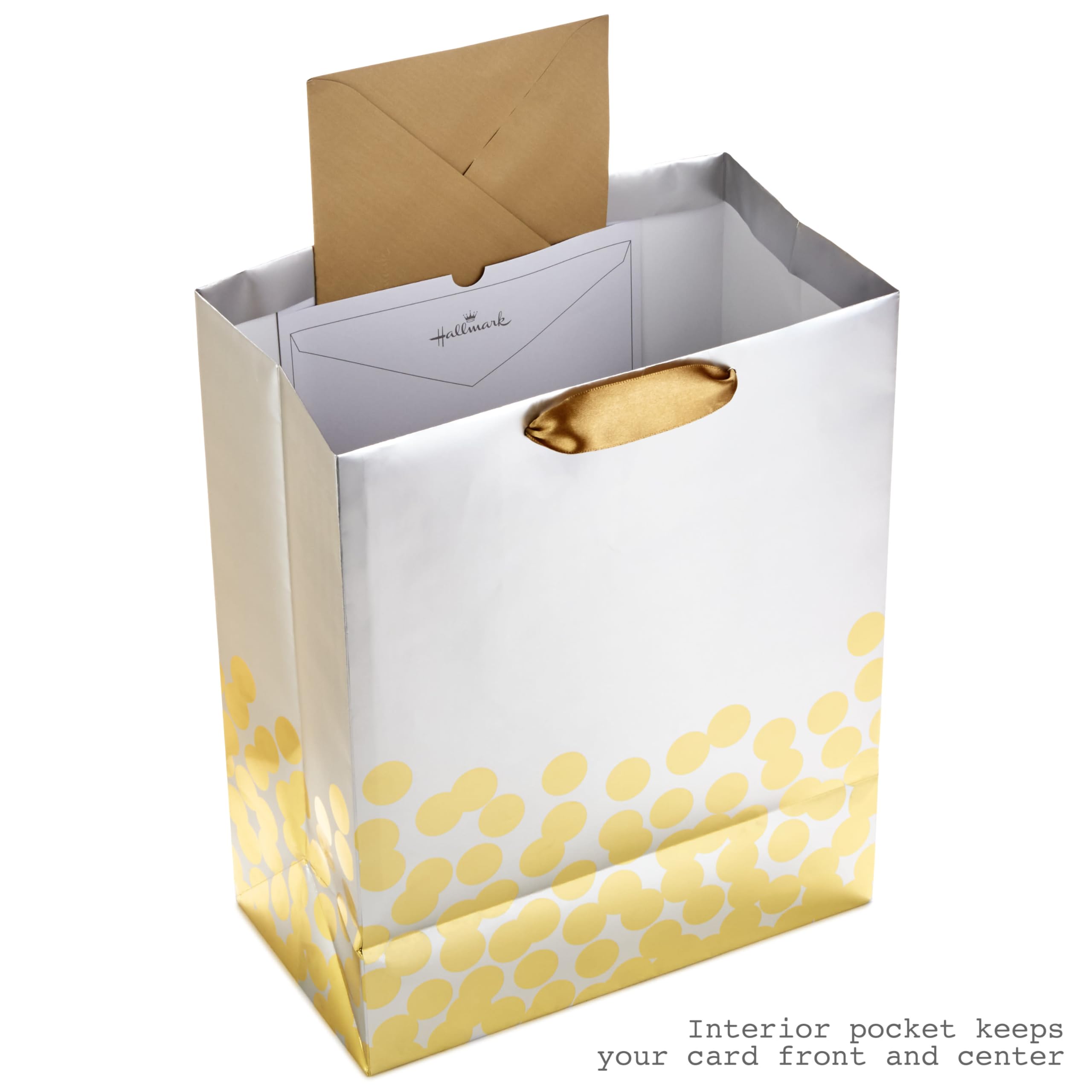 Hallmark 13" Large Gift Bag with Tissue Paper (Gold Foil Dots on Silver) for Valentine's Day, Graduations, Engagements, Bridal Showers, Weddings, Any Occasion