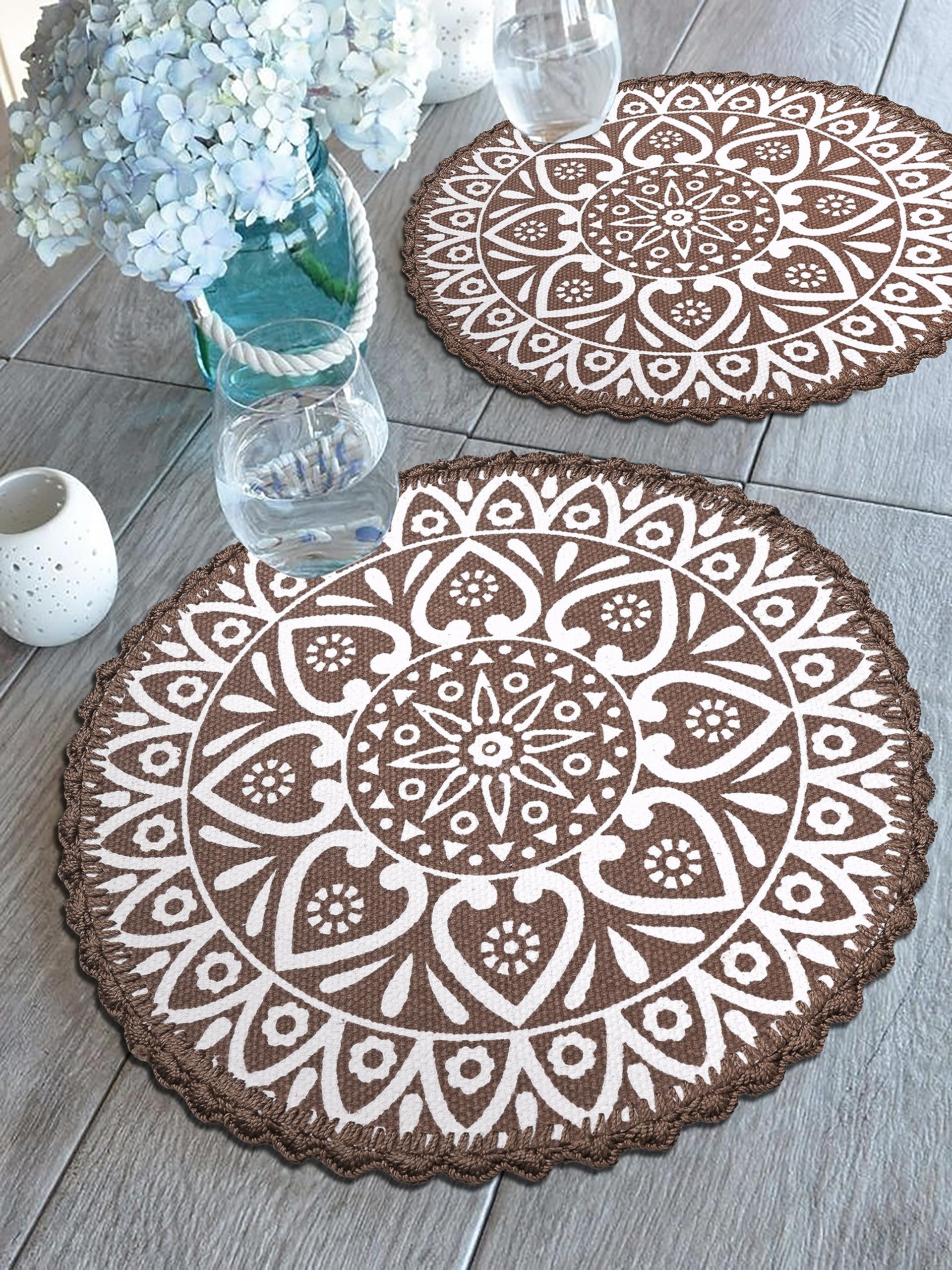Saral Home Easy Living Cotton Crochet Antiskid Printed Table Mat Set Of 2 Pc (38X38 Cm) - Brown (B0CH9Q7DHF) Amazon Price History, Amazon Price Tracker