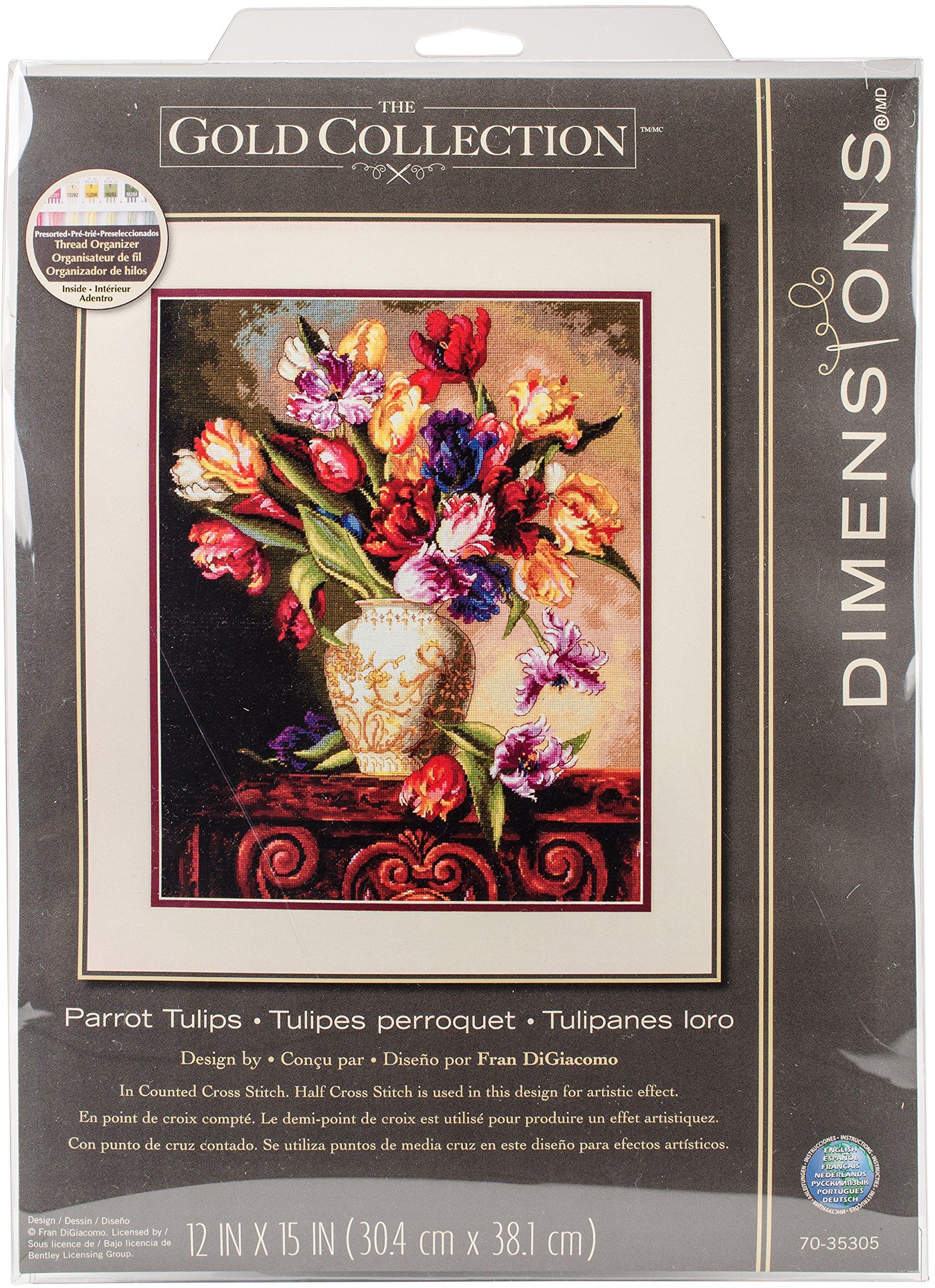 DIMENSIONS Gold Collection Parrot Tulips Counted Cross Stitch Kit-12"X15" 18 Count