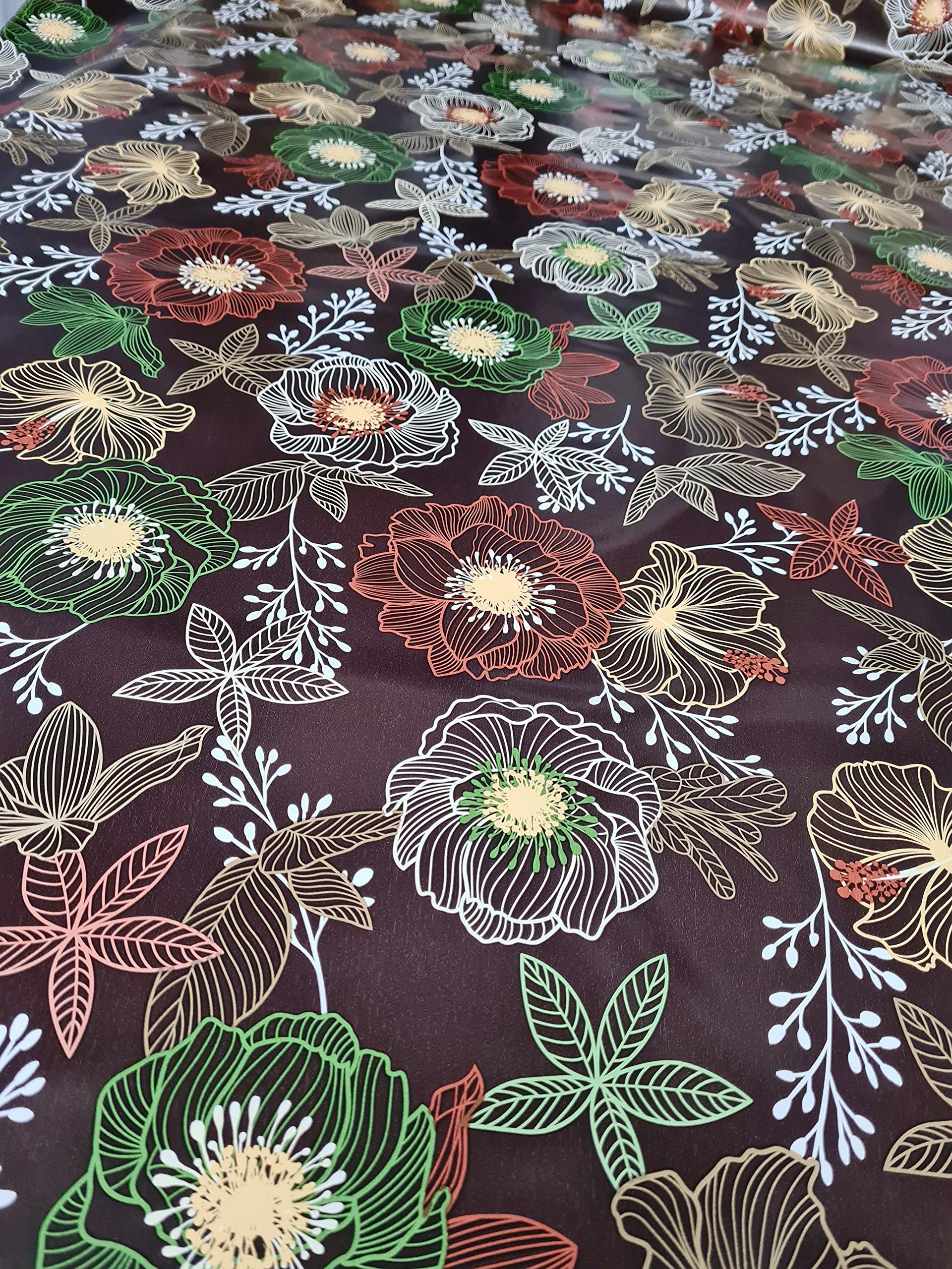 Home Expressions Brown ® Pvc Tablecloth Ground With Multicoloured Large Flowers, Wipe Clean, Vinyl/Plastic Table Cloth (100Cm X 140Cm Rectangle)