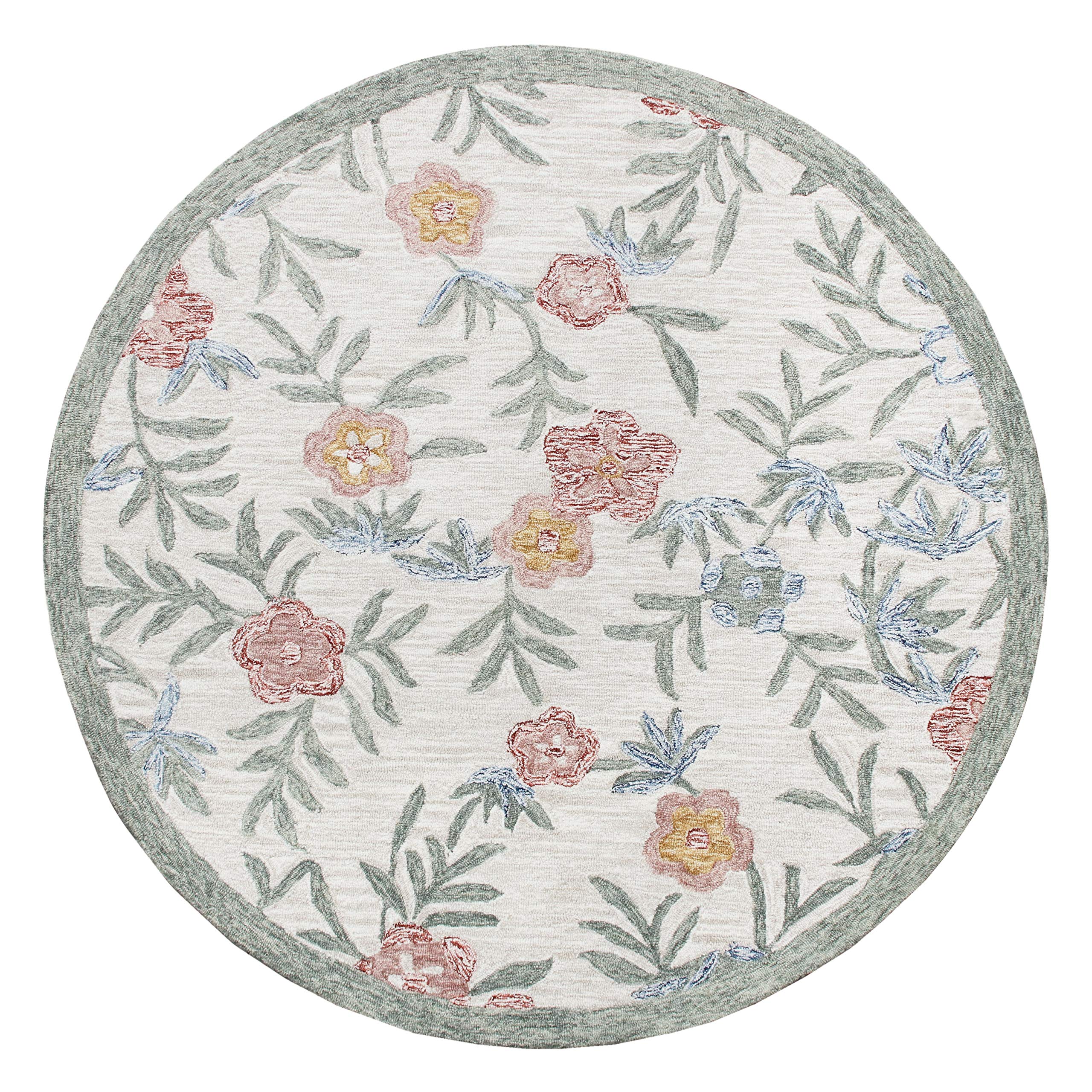 LR Home 6ft Round Indoor Natural Wool Area Rug for Home Decor | Carpet for Bedroom, Living Room, entryway, playroom | Hand Tufted Modern Farmhouse