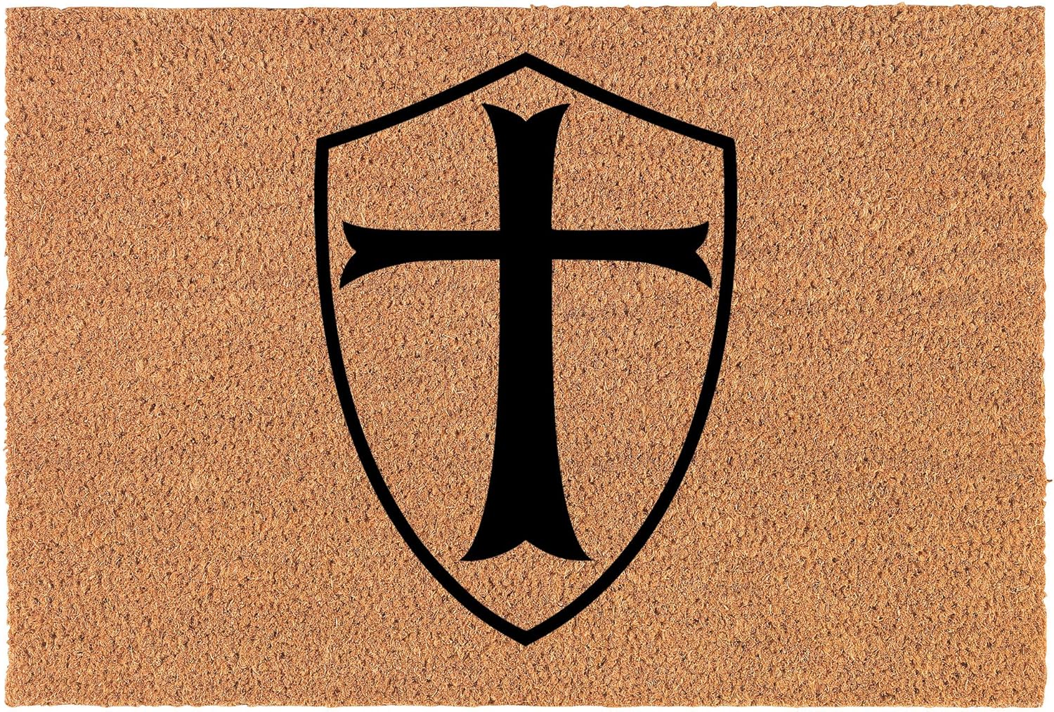 Coir Doormat Front Door Mat New Home Closing Housewarming Gift Templar Shield Knight Cross (30 x 18 Standard)