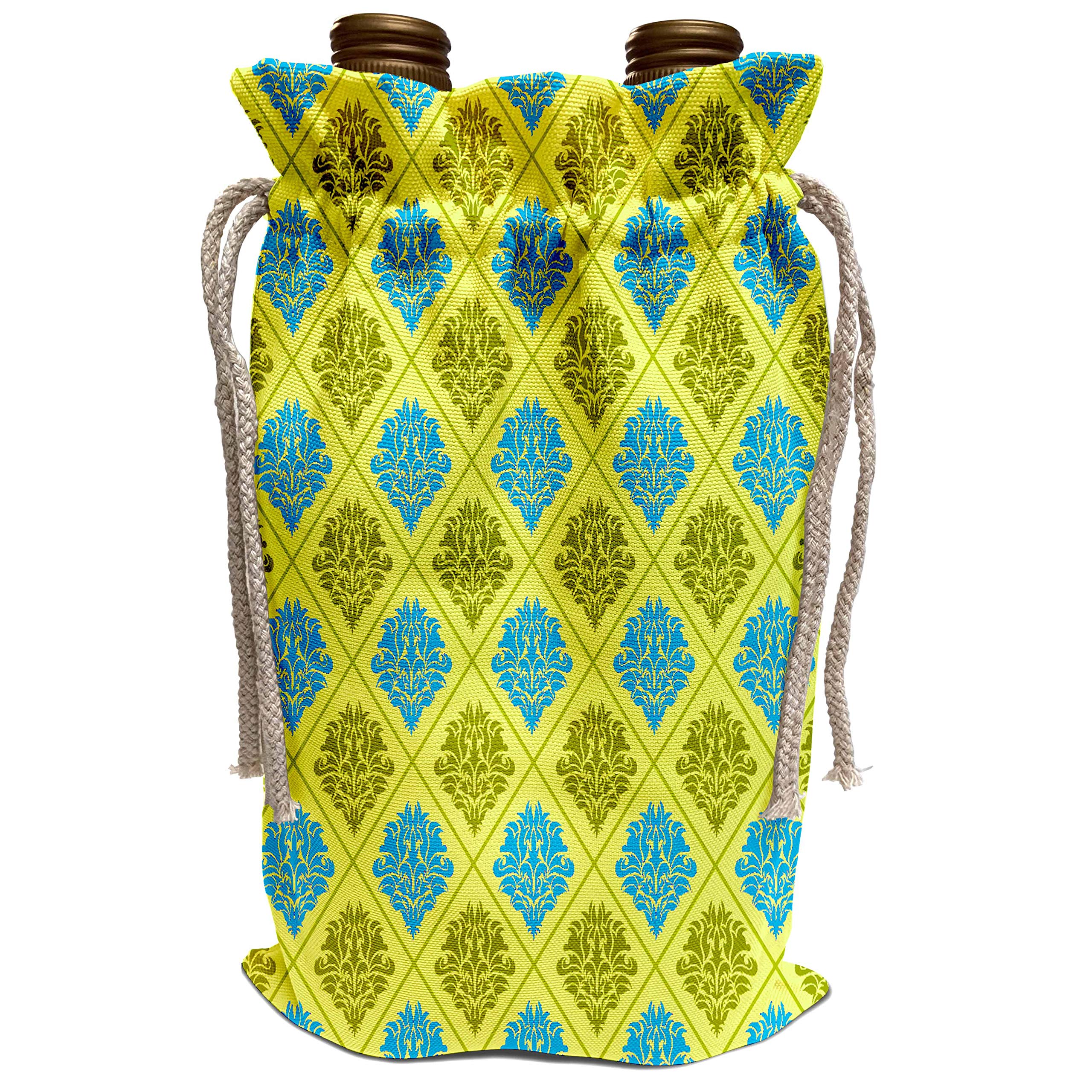 3dRoseDooni Designs Damask Patterns - Olive Kiwi Green Blue Diamond Damask - Wine Bag (wbg_117531_1)