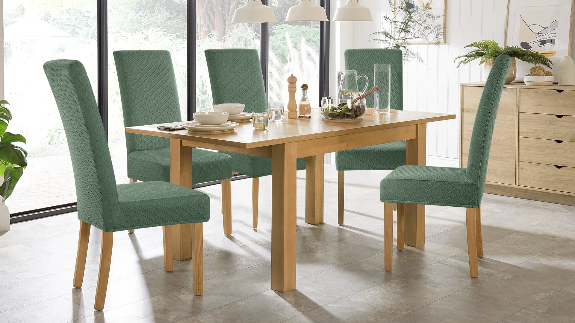 RESTILO Stuhlhussen 4er Set Beige - Stretch Bezüge Für Esszimmerstühle