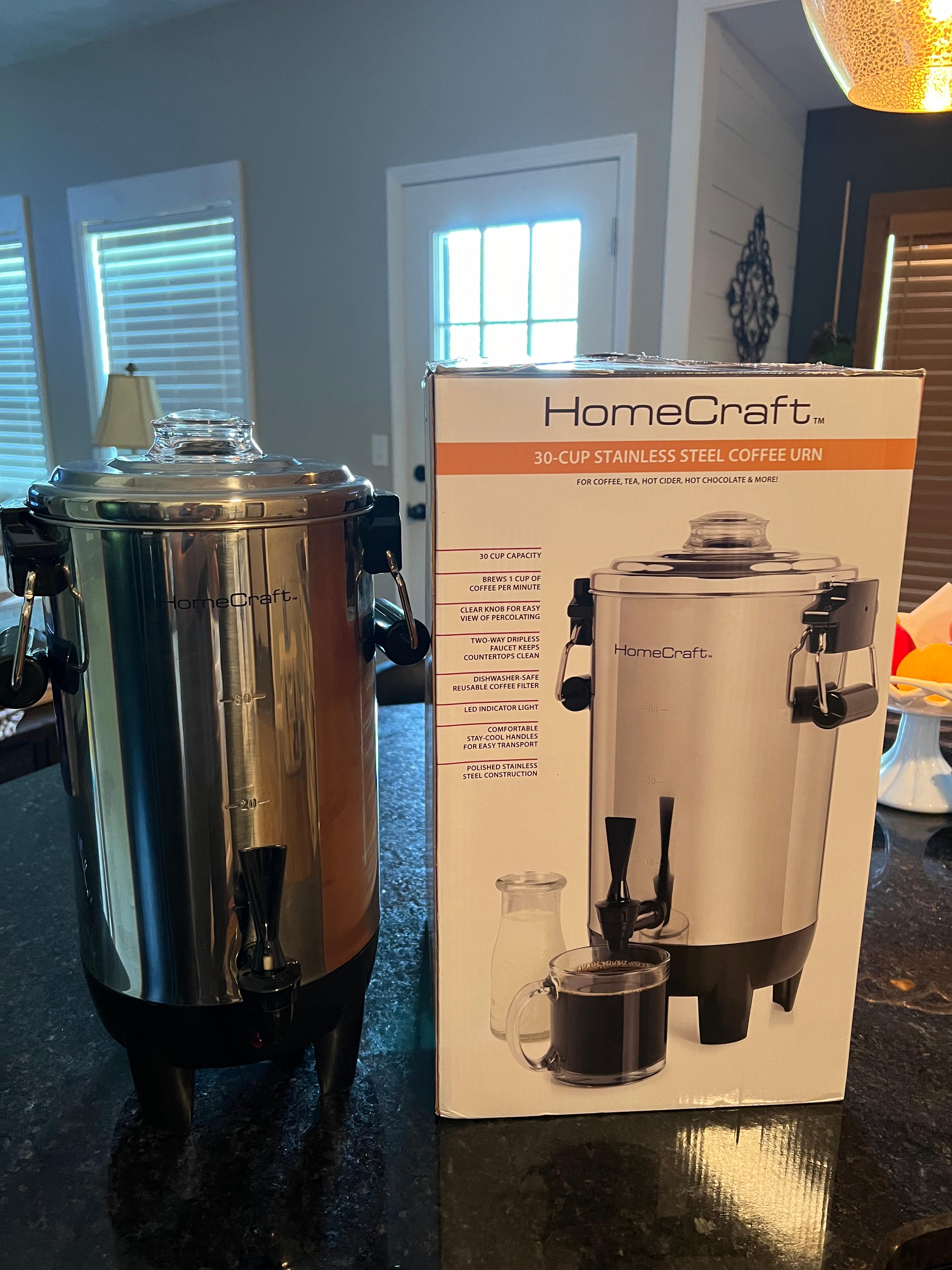 Watch Coffee Lovers Review of HomeCraft 30 Cup Coffee Pot Urn on Amazon Live