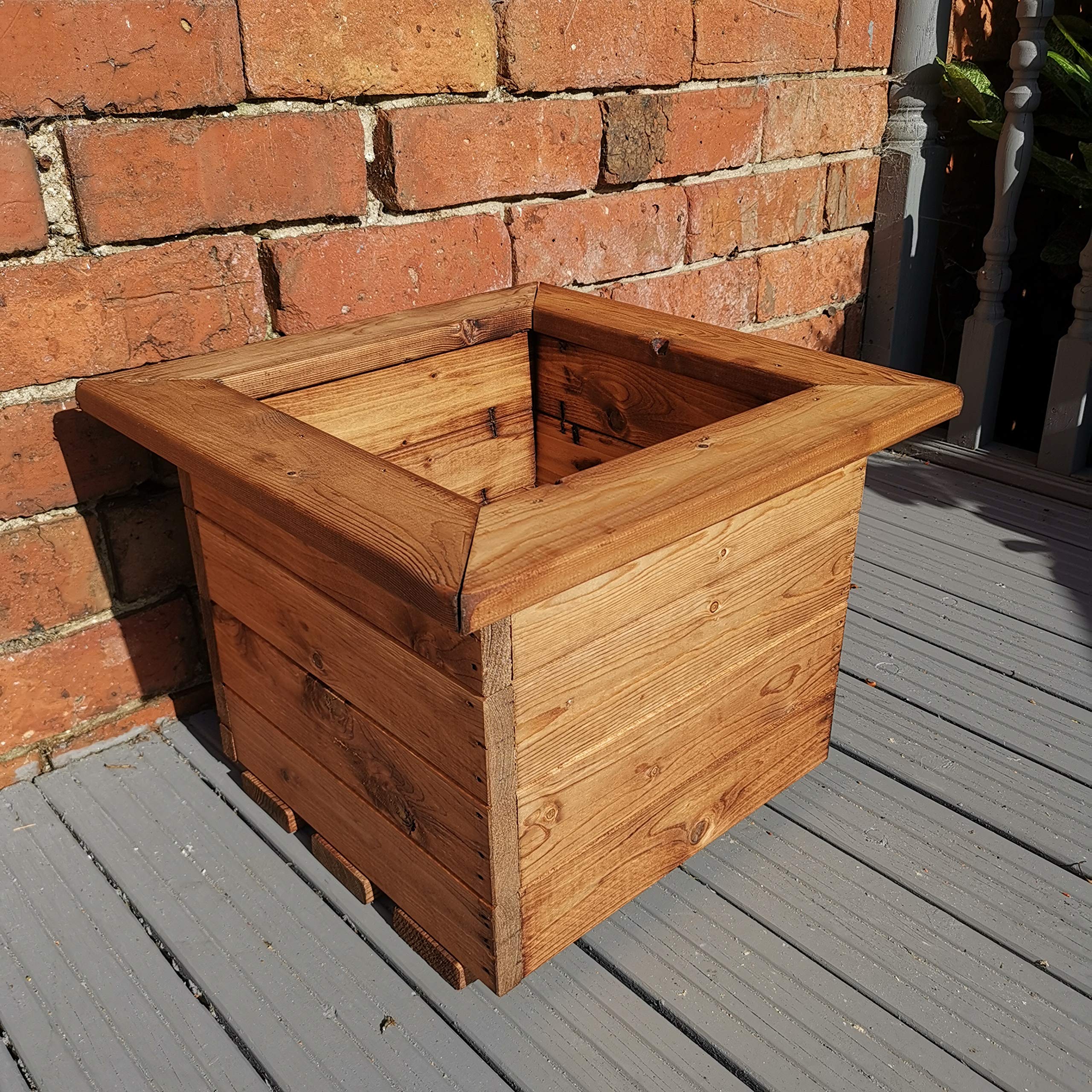 Charles Taylor Garden Furniture Brown Hand Made 41Cm X 41Cm Chunky Rustic Wooden Garden Small Square Planter