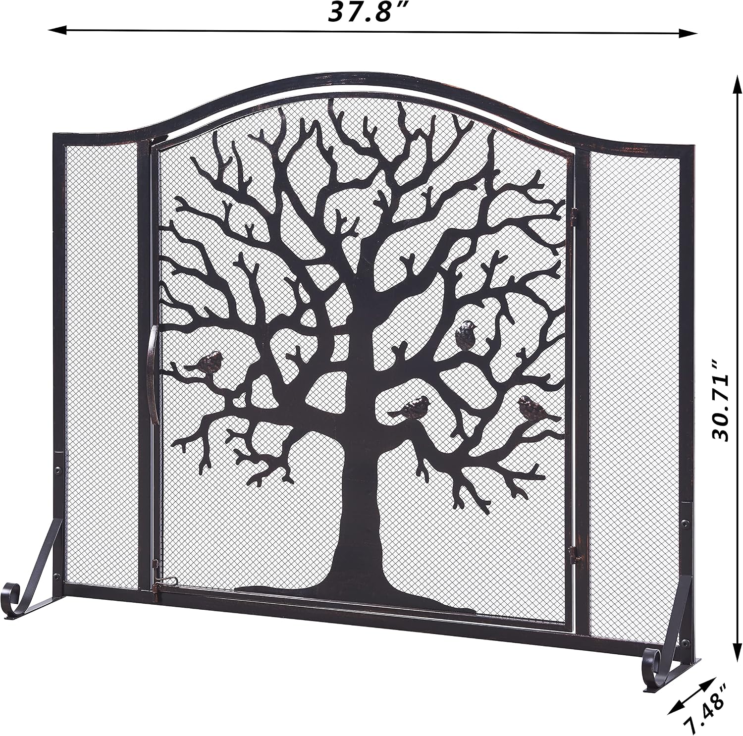 Vanity Art Single Panel Iron Fireplace Screen with Door | Farmhouse Decorative Mesh Spark Guard Fire Place Cover Bronze Finish Wood Burning Stove Accessories, Brown MLT2009FP-TR