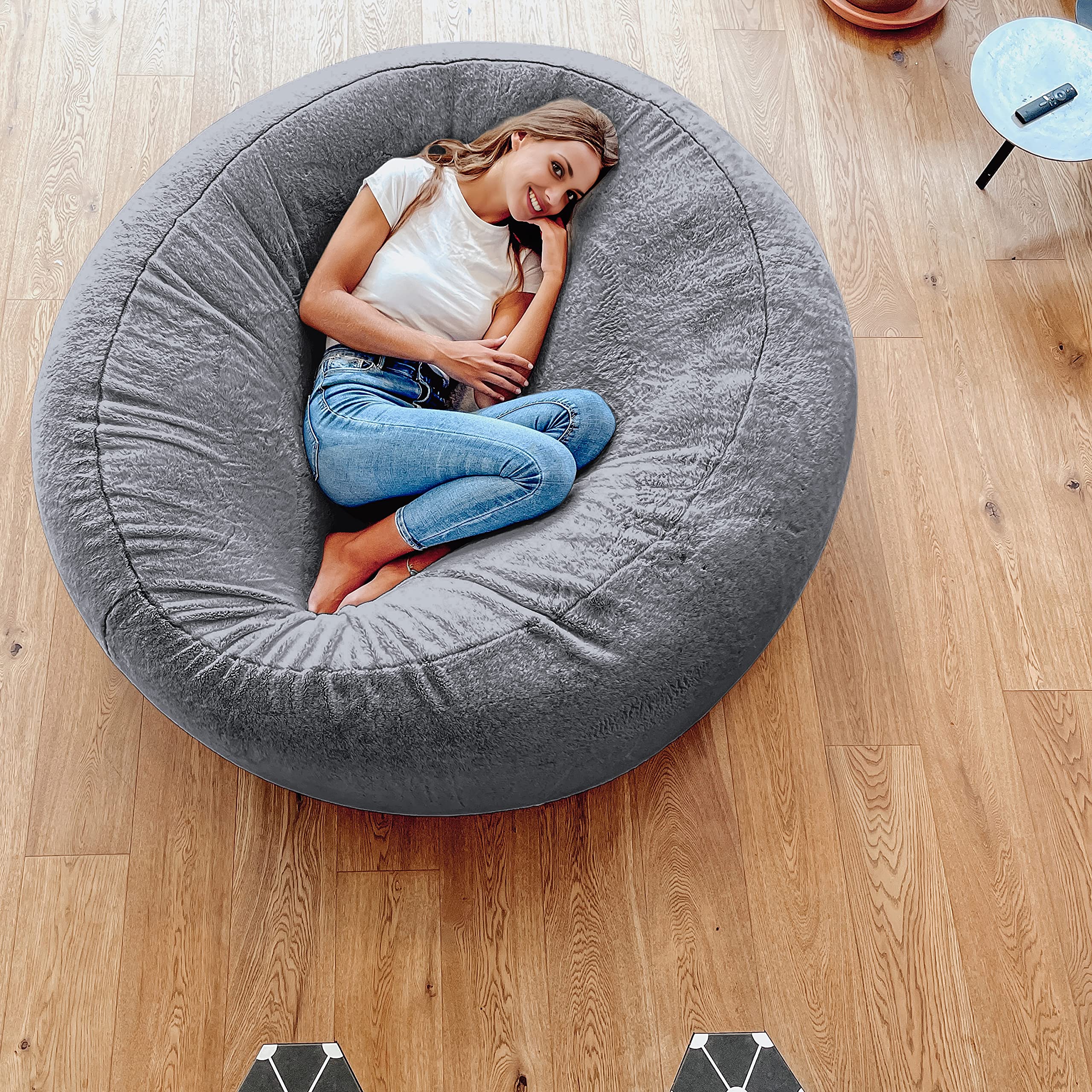 Aiire Puff Gigante Moderno 150 cm - Modelos de Puf Salon XXL con Relleno Incluido para Gamer o Decoracion Habitacion Adolescente - Bean Bag Chair Infantil o Cojin de Suelo Grande Gris
