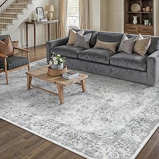 5x7 Area Rug Grey Washable Living Room Bedroom Carpet Vintage Distressed...