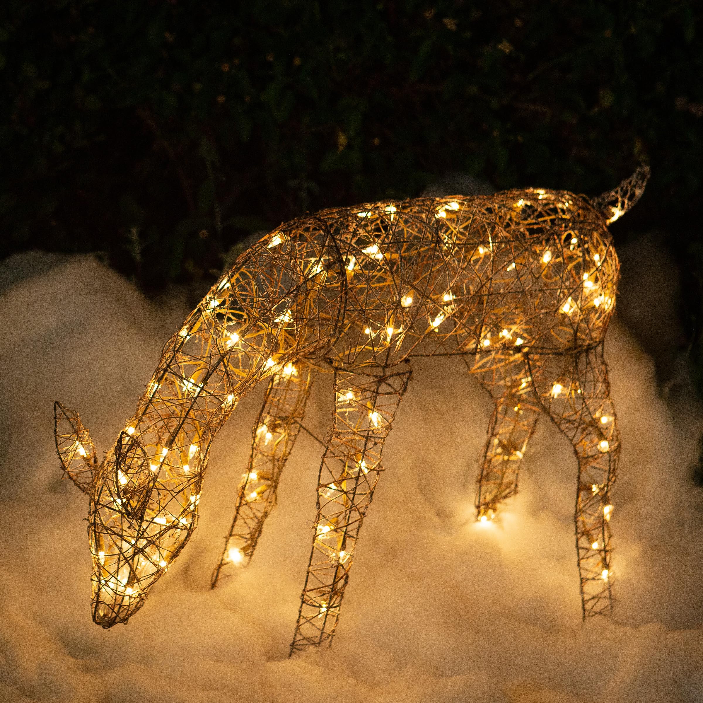 alpine corporation grazing rattan reindeer decoration with warm white lights