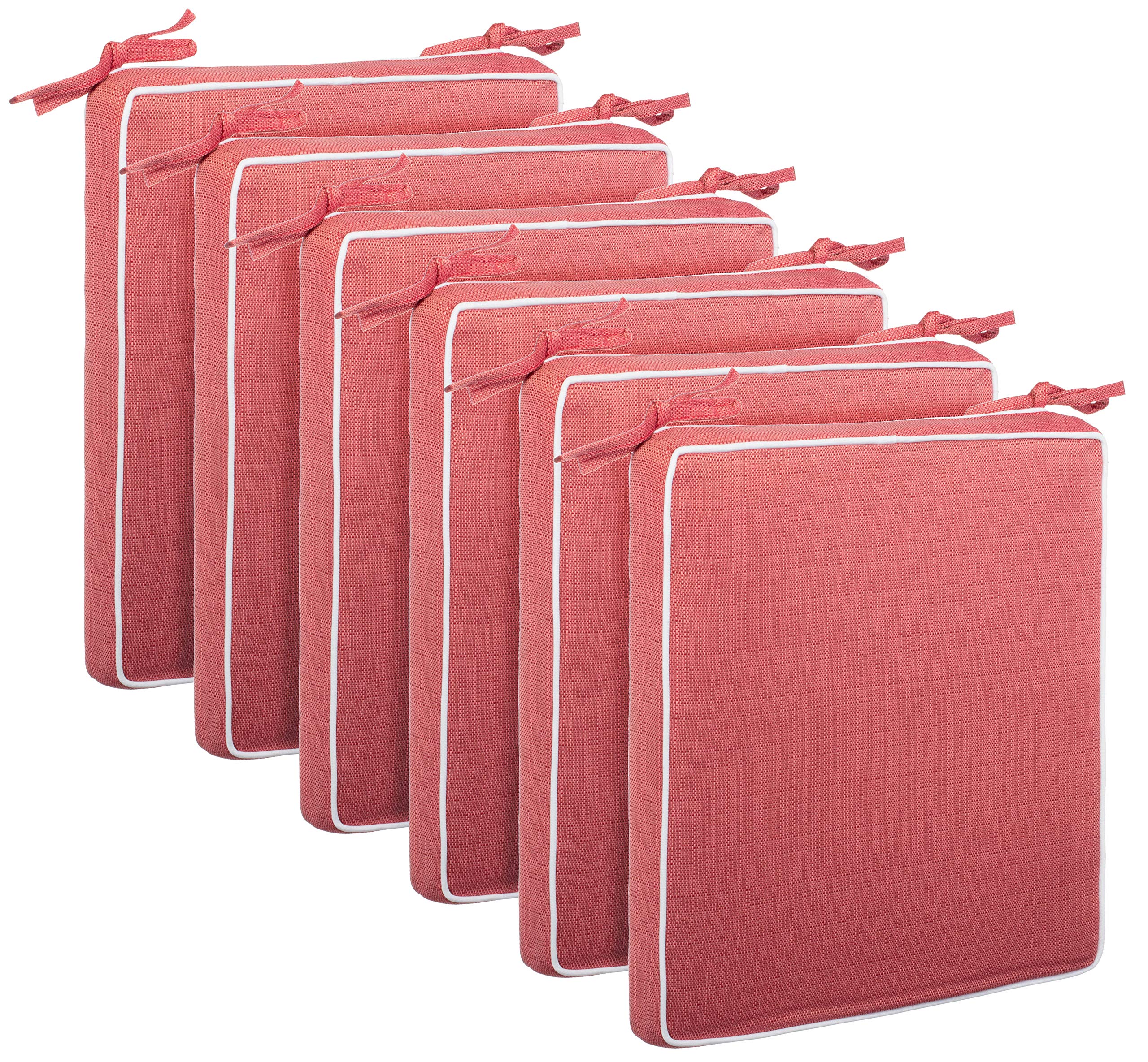 Brandsseller Set de 6 Cojines de asiento 40x40x4 cm – Cojine para silla repelente al Agua con Cintas de Sujeción aspecto de Lino – interior y exterior – Cocina,Terraza, Jardín – Rojo