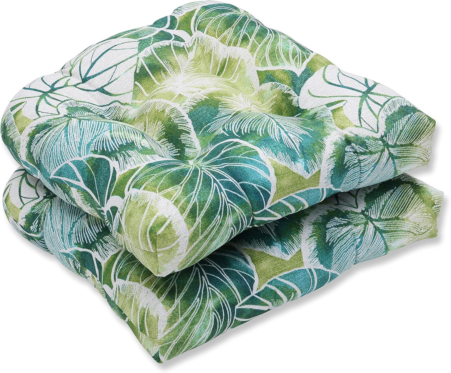 Pillow Perfect Tropic Floral Indoor/Outdoor Chair Seat Cushion, Tufted, Weather, and Fade Resistant, 19" x 19", Green/Ivory Key Cove, 2 Count Round Corner - 19" x 19" Green/Ivory Key Cove