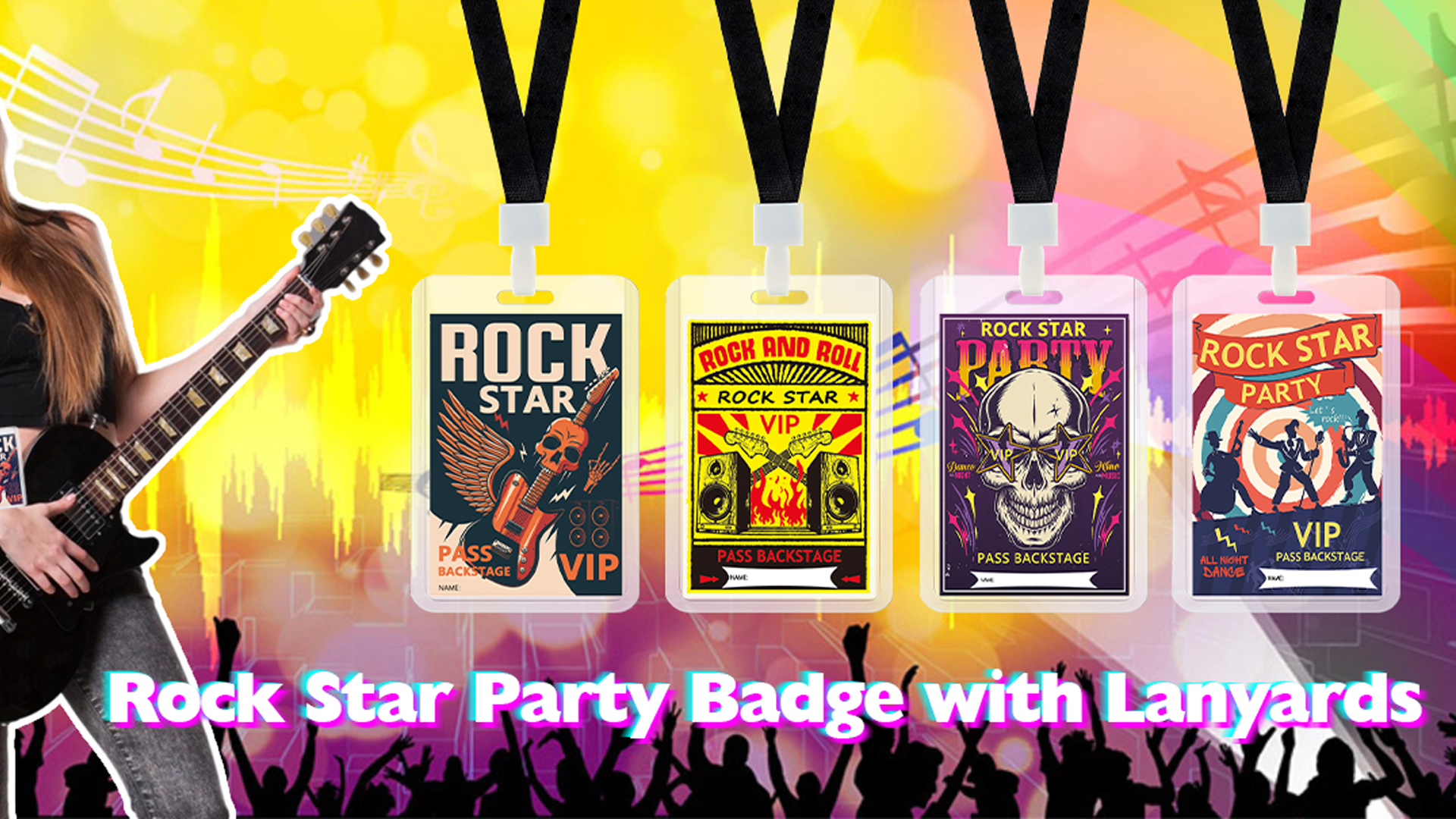 Amazon.com: 48 Pack Rock Star Party Badge Lanyards Music Party