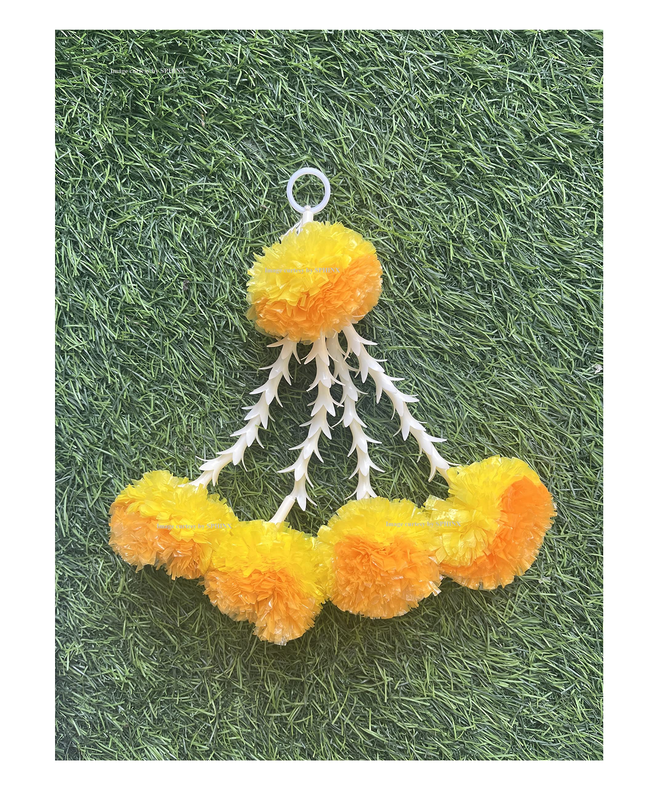 SPHINX Artificial Marigold & Rajnigandha Tassles, Clustered strings, Decorative Latkans,Easy Simple Backdrop Hangings for Decorations (Yellow & Light Orange (4L) Approx 20 cms height, 5)