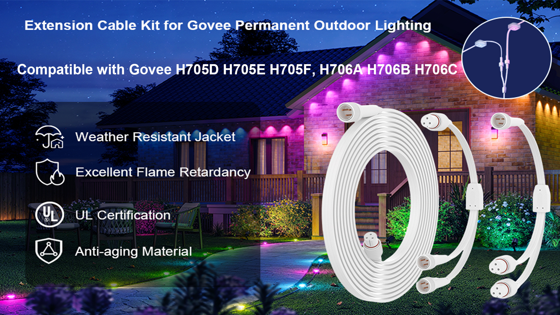 1 Female to 2 Male Y-Splitter for Govee Permanent Outdoor Lights