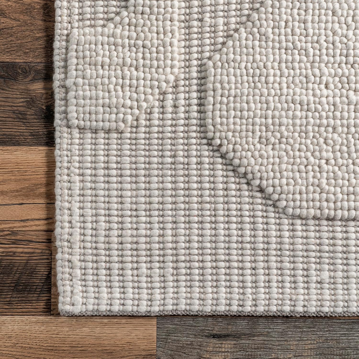 Ivory Geometric Flat Woven Wool 4' x 6' Area Rug