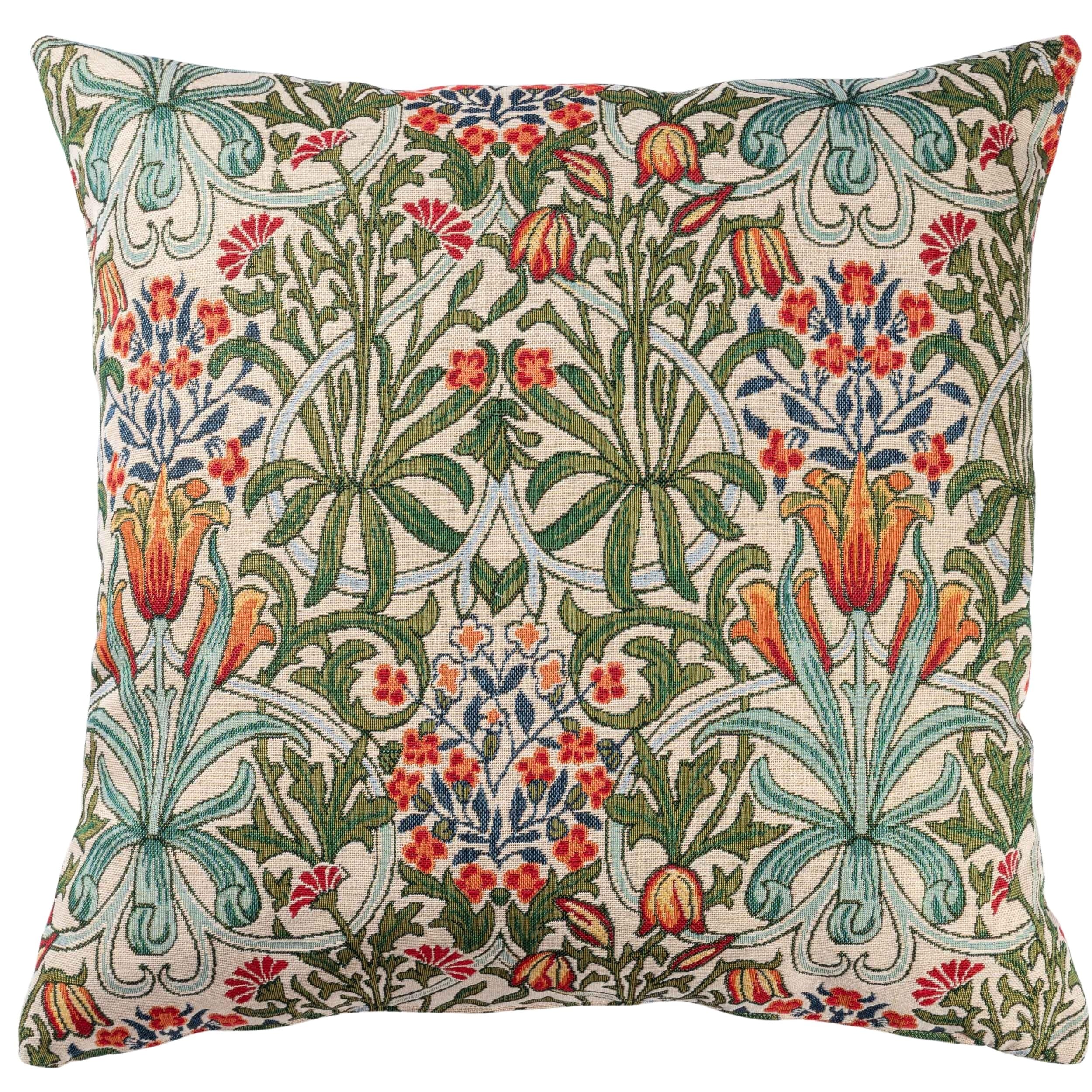 Linen Loft William Morris Woodland Weeds Tapestry Extra-Large Cushion. Millefleur Floral Emblems and Botanical Design. 23x23 XL Square Cushion Cover