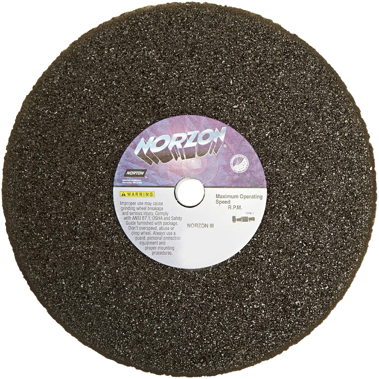 Norton NorZon III Portable Snagging Abrasive Wheel, Type 01 Straight, Zirconia Alumina, 5/8