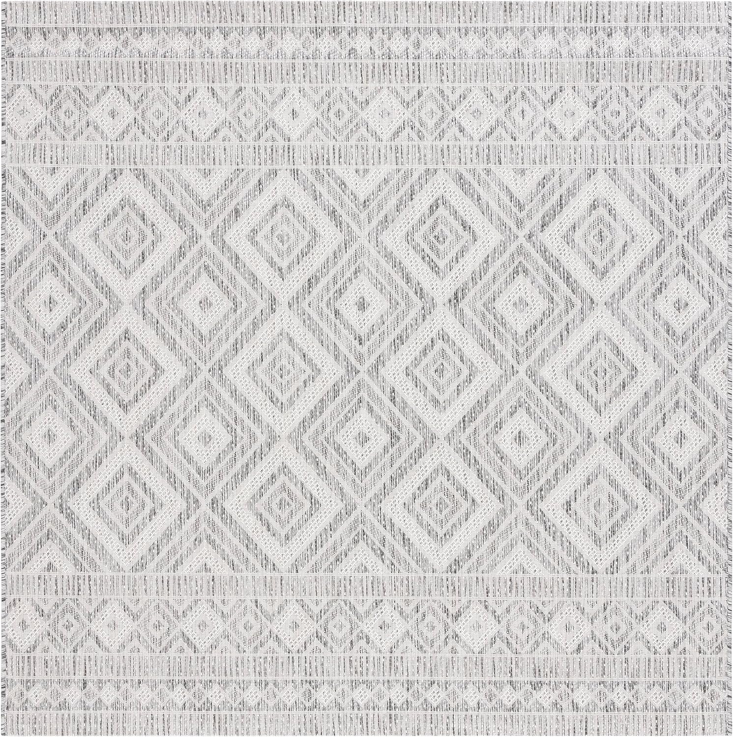 SAFAVIEH Washable Rug Outdoor Courtyard Collection - 6'7" Square, Light Grey & Dark Grey, Non-Shedding & Easy Cleaning, Ideal for Patio, Backyard, Mudroom (CY8998-59021)