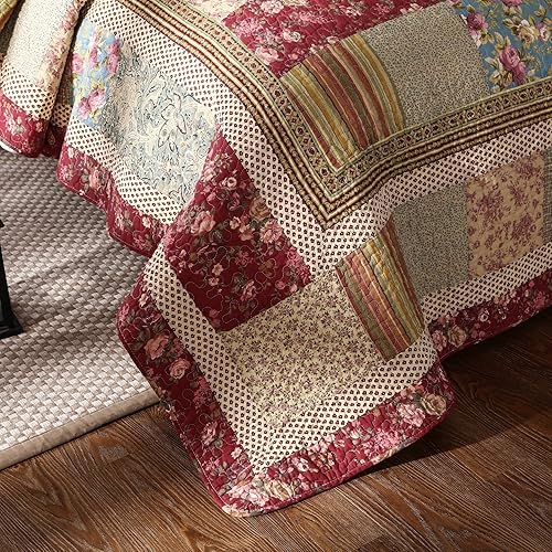 Miniatura 4 de Tache - Juego de colcha de 3 piezas, 100% algodón, diseño floral de pétalos, color azul