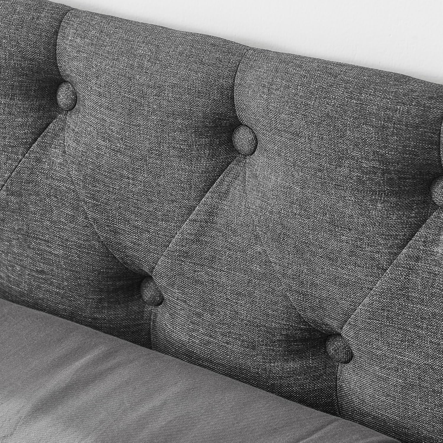 KEIKI Queen Size Upholstery Daybed with 2 Drawers and Headboard, Mid-Century Style Tufted Sofa Bed with Button on Back, Easy Assembly, No Box Spring Required, for Living Room and Bedroom, Dark Grey Drak Grey Queen+Drawer