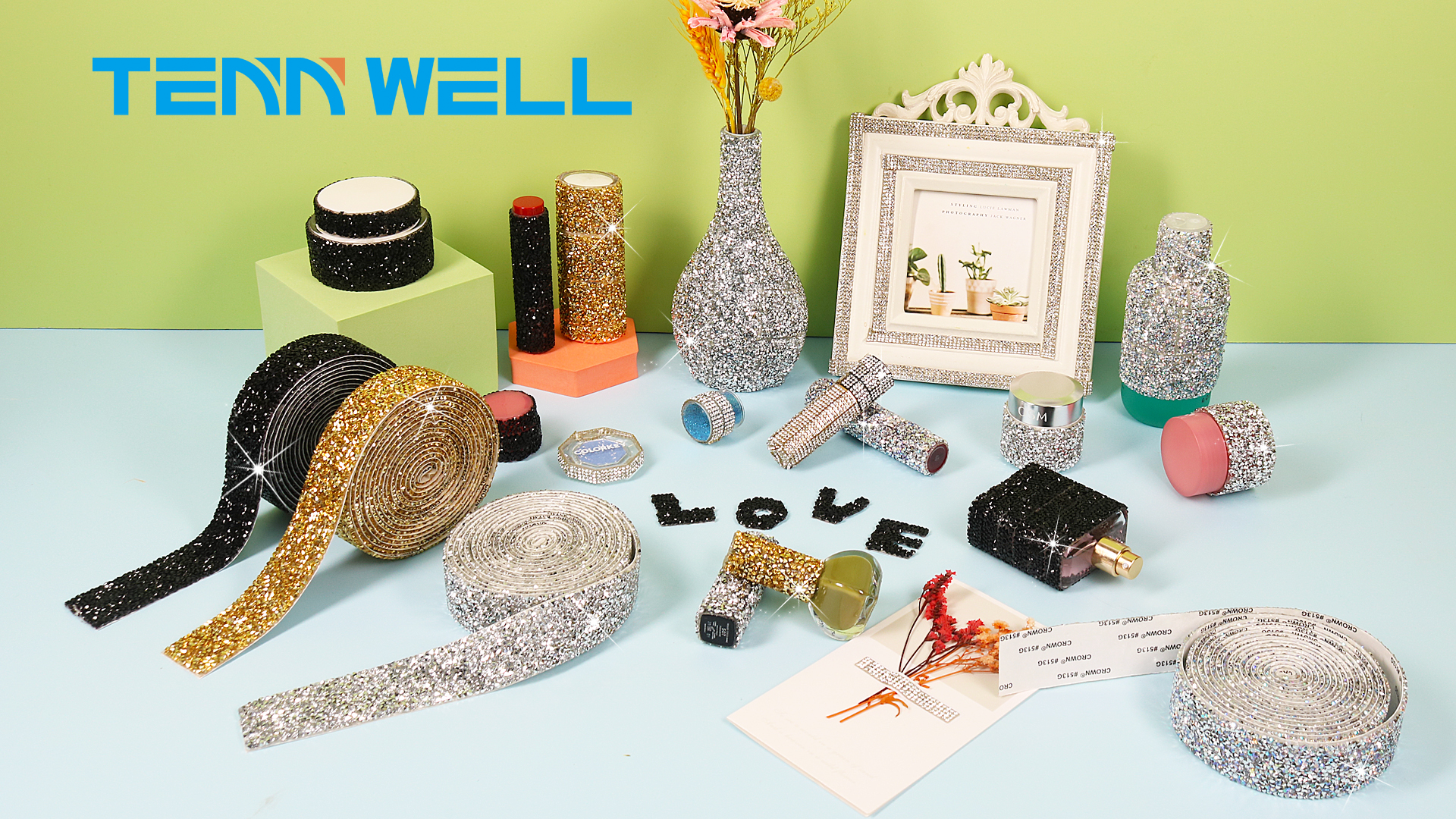 6 Rouleaux Adhésif Strass Autocollant Bande Auto- Adhésif Strass Strass