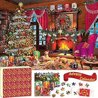 Christmas Puppies Advent Calendar 2023 Jigsaw Puzzle - 24 Boxes Packing 1008 Pieces Holiday Puzzle for Adults and Kids, Christmas Countdown Puzzles Gift Decorations 27.5inx19.7in