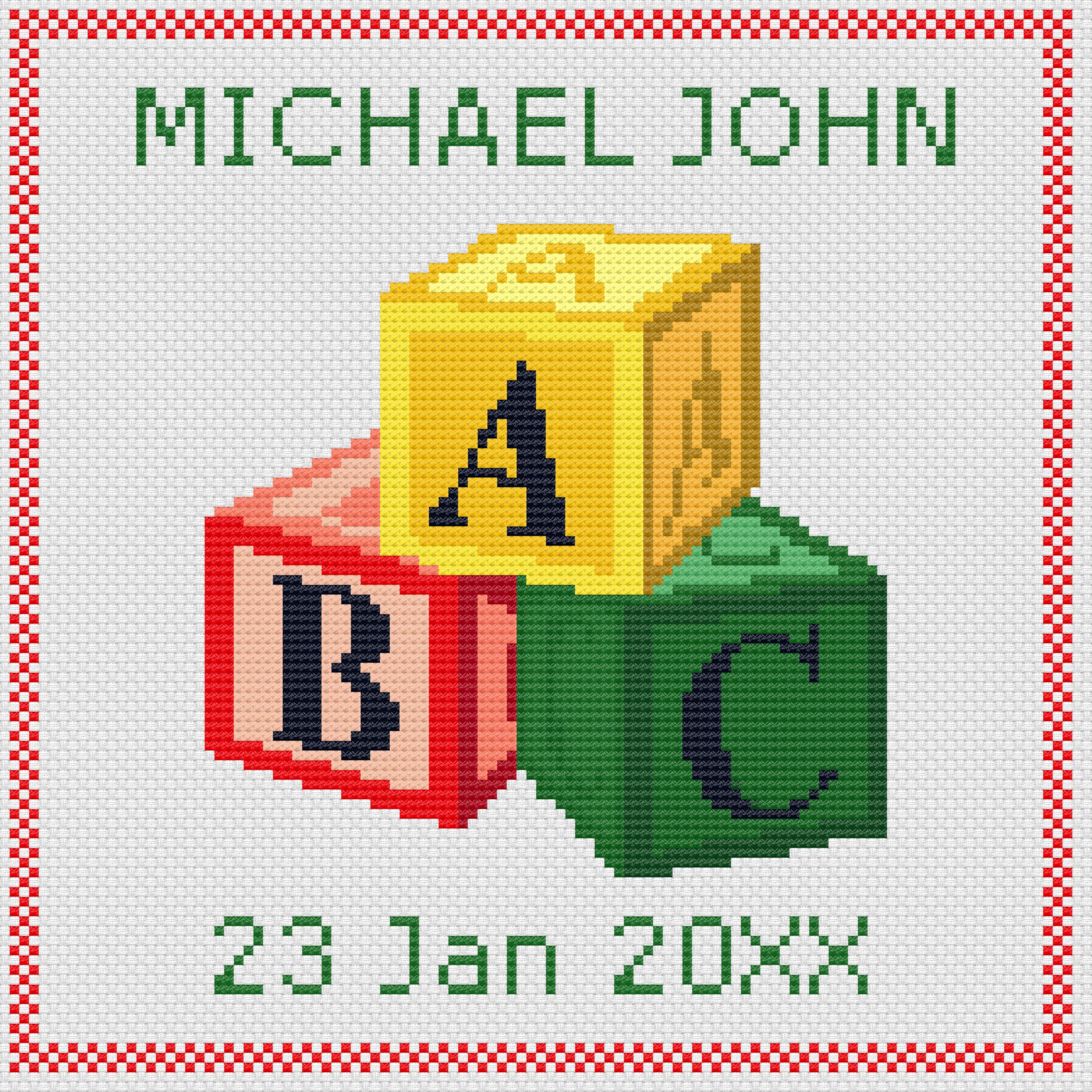 ABC Blocks Birth Sampler Cross Stitch Kit