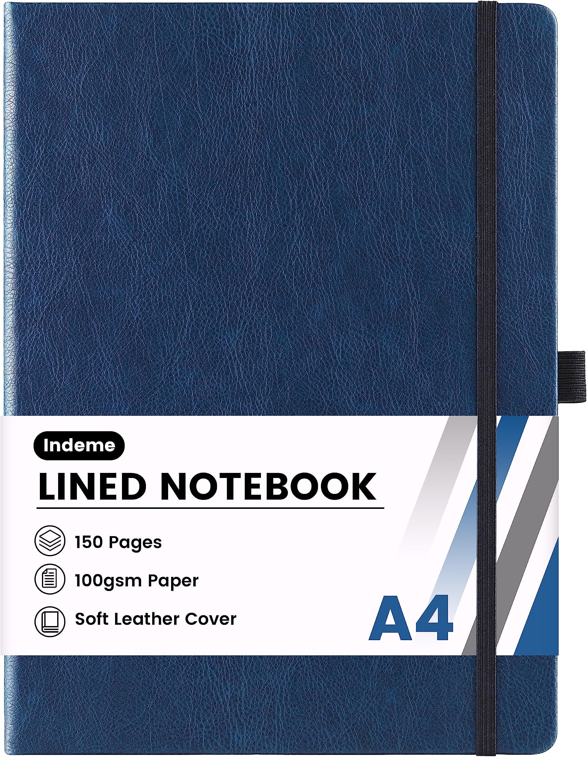 IndemeA4 Notebook, Notebook A4 with 144 Pages Premium Paper, Faux Leather Classic Writing A4 Notebook Journal, 8.35'' X 11.45'', Hardcover, Blue (INLMBHXWD)