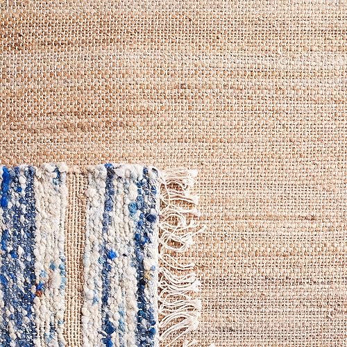 Miniatura 8 de Safavieh Natura Collection NAT871N - Alfombra de área costera de yute y lana de 4 x 6 pies, natural, azul marino, hecha a mano