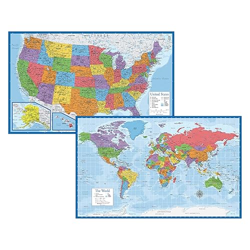 Laminated World Map & US Map Poster Set - 18" x 29" - Wall Chart Maps of the World & United States - Made in the USA - (LAMINATED, 18" x 29") - LAMINATED