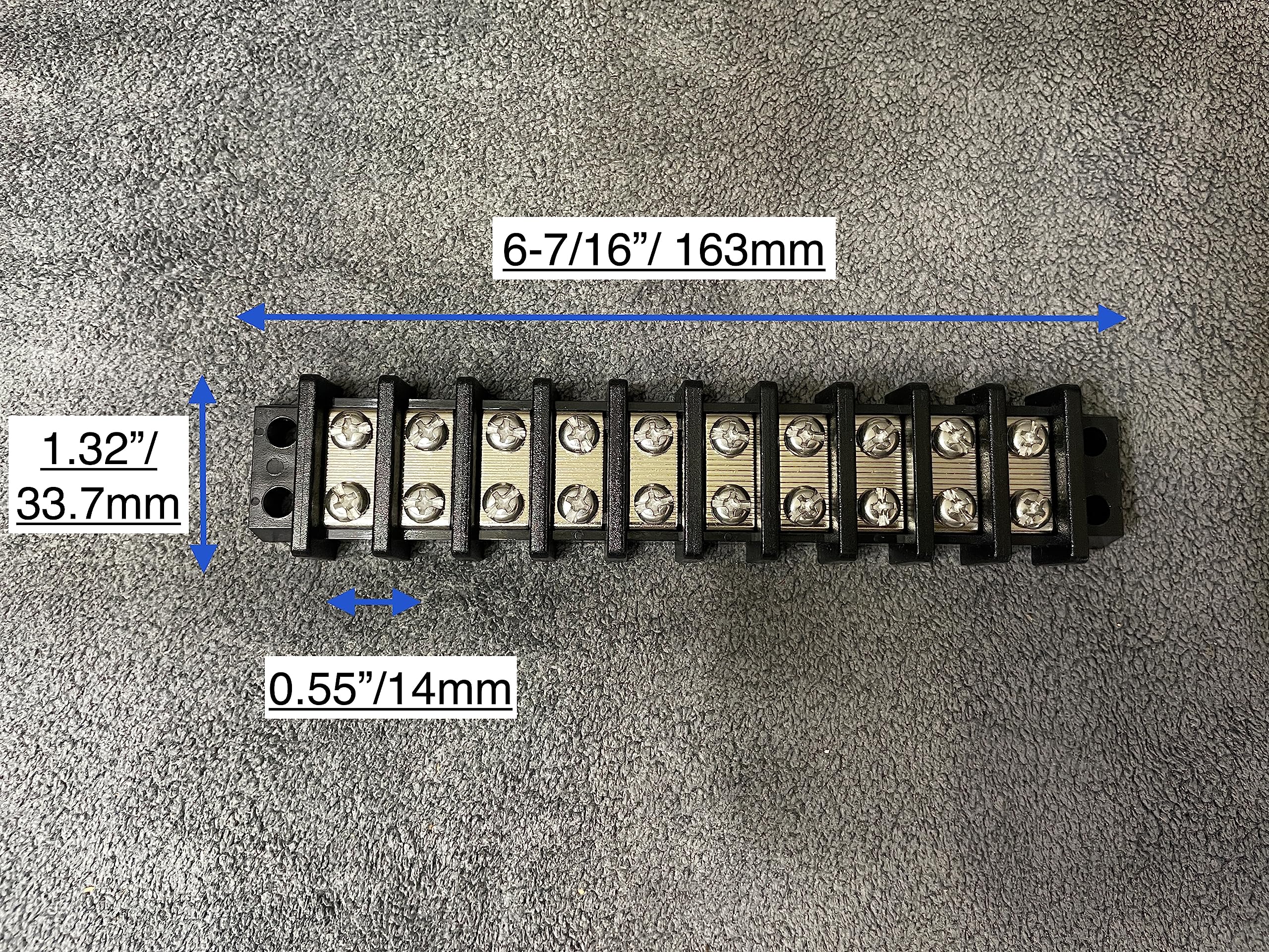 Pack of 2 UL Recognized Marine Terminal Block 10 Gang 600V 30A 22-10 AWG 14mm Pitch w Nickle Plated Brass Contact and Stainless Steel Screw