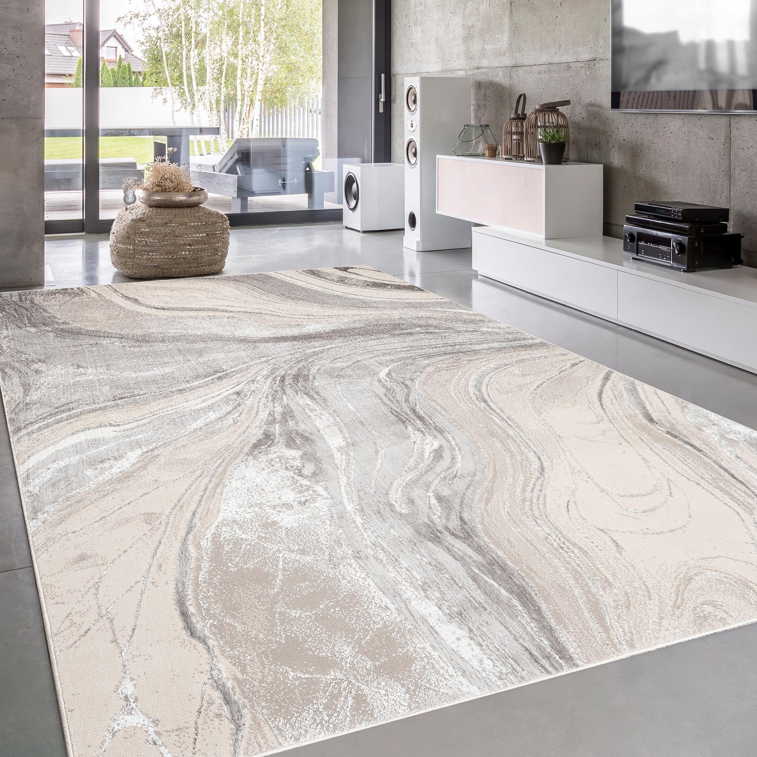 Luxury Modern Abstract Marble Area Rug Soft Pile Carpet for Living Room Bedroom Large Floor Rug Long Hallway Runner Carpet Easy Clean (BEIGE, 240 X 320 CM)