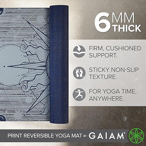 Miniatura 3 de Gaiam - Tapete de yoga - Tapete antideslizante de 6 mm (0.24 pulgadas) de grosor para ejercicio, reversible con impresión prémium, para yoga,