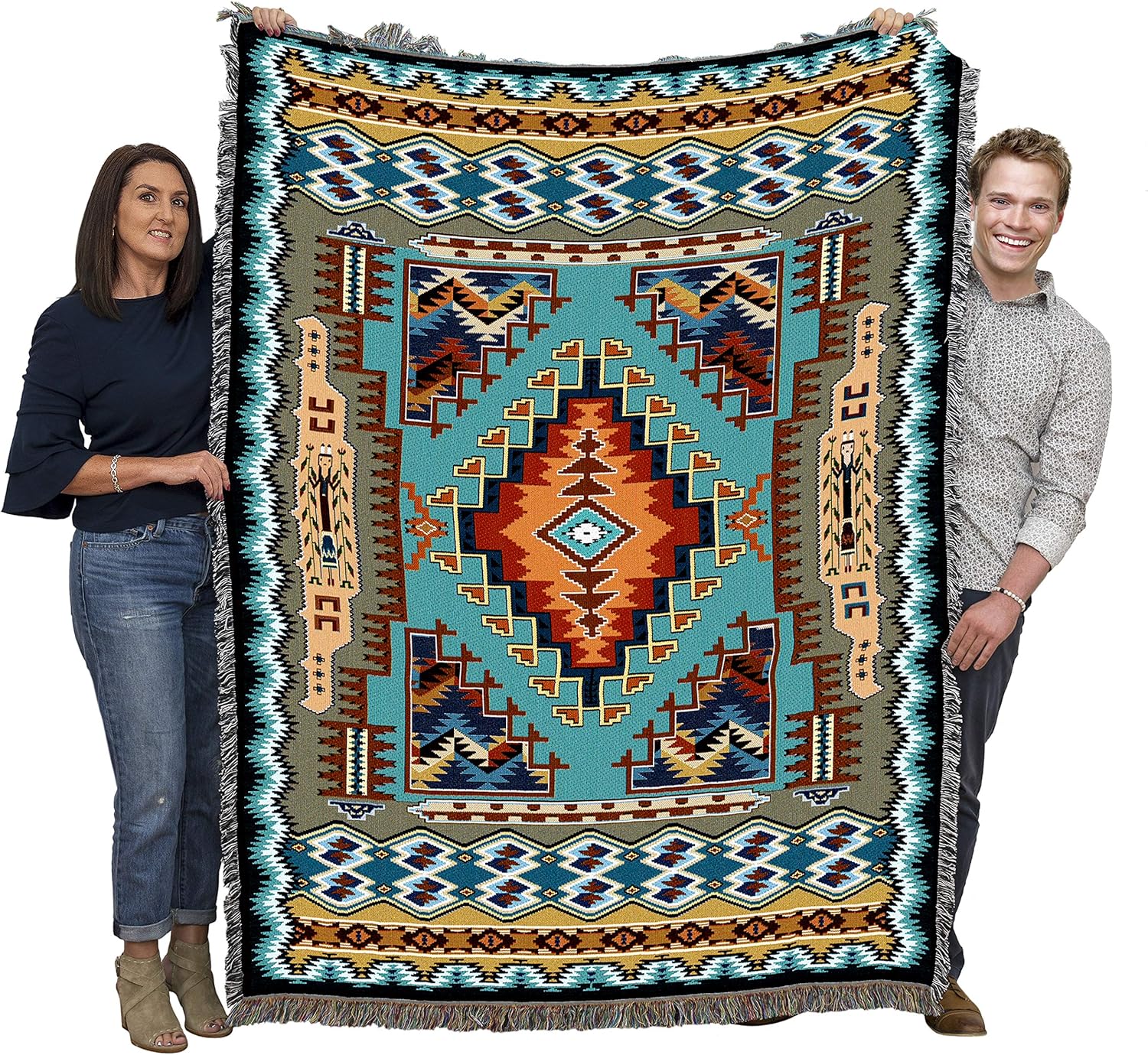 Southwest Sky Cotton Woven Throw Blanket with Fringed Edges
