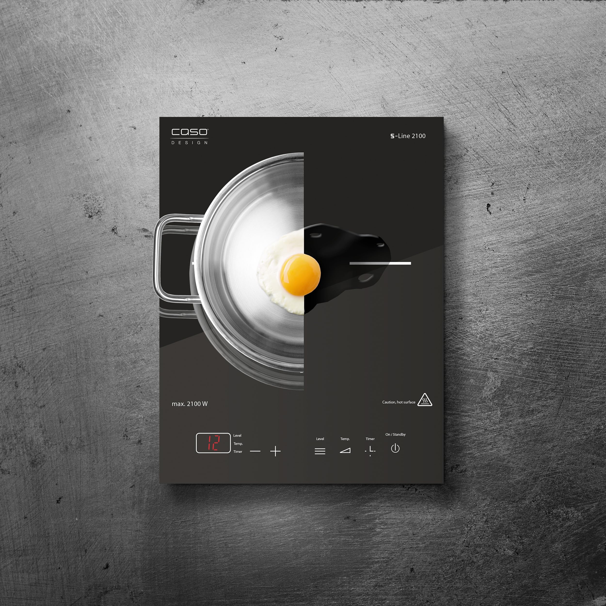 CASO Plaque de Cuisson à Induction Mobile S-Line 2100, SmartControl Précis 60-240 °C, Minuterie jusqu'à 180 minutes, Casseroles jusqu'à 24 cm, 2100 Watts, Vitrocéramique en Acier Inoxydable