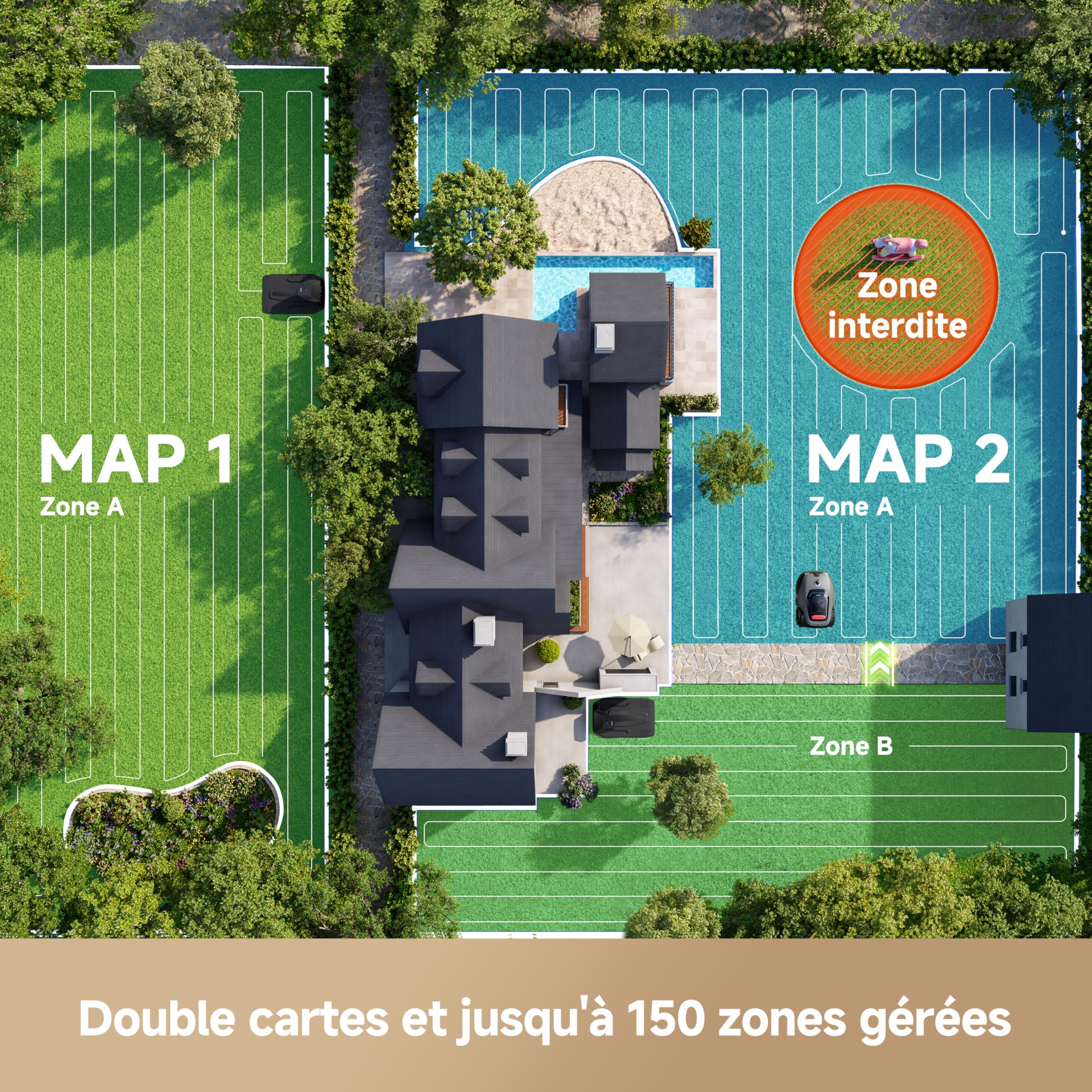 MOVA LiDAX Ultra 1600 Robot Tondeuse sans Fil périphérique avec 4G, Recommandé 1600 m², Cartographie IA & LiDAR 3D 360° sans RTK, Coupe Bordures 5 cm, Sécurité Animaux, Toutes Terrains, Tonte en U