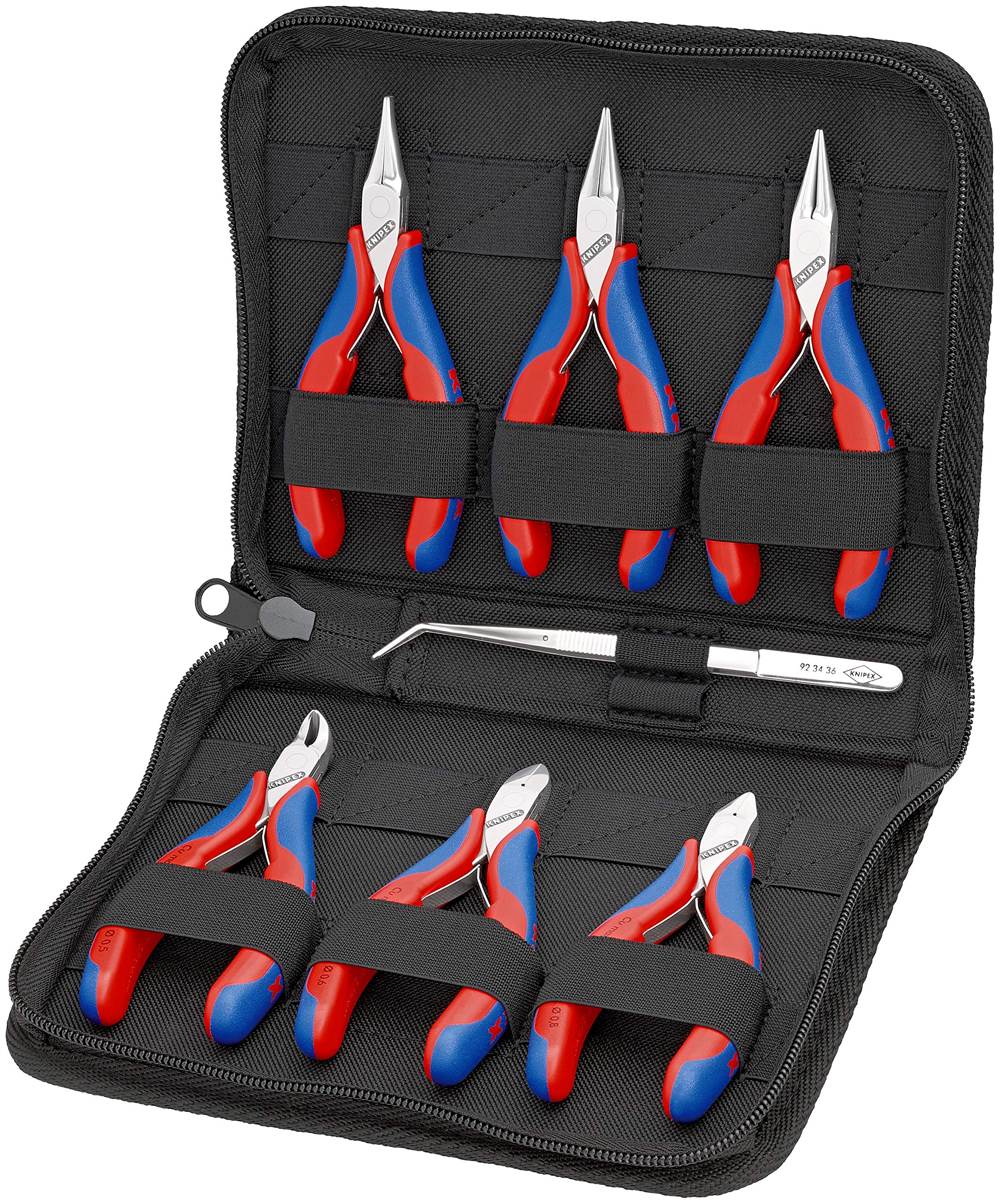 KNIPEX Elektronikzangen-Set mit Werkzeugen, 00 20 16 | Geeignet für Arbeiten an elektronischen Bauteilen 7-teilig 215 mm